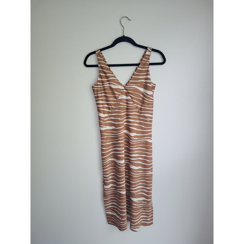 NWT Target A New Day Brown Zebra Print Slip Dress XS Sleeveless Midi V-Neck Boho